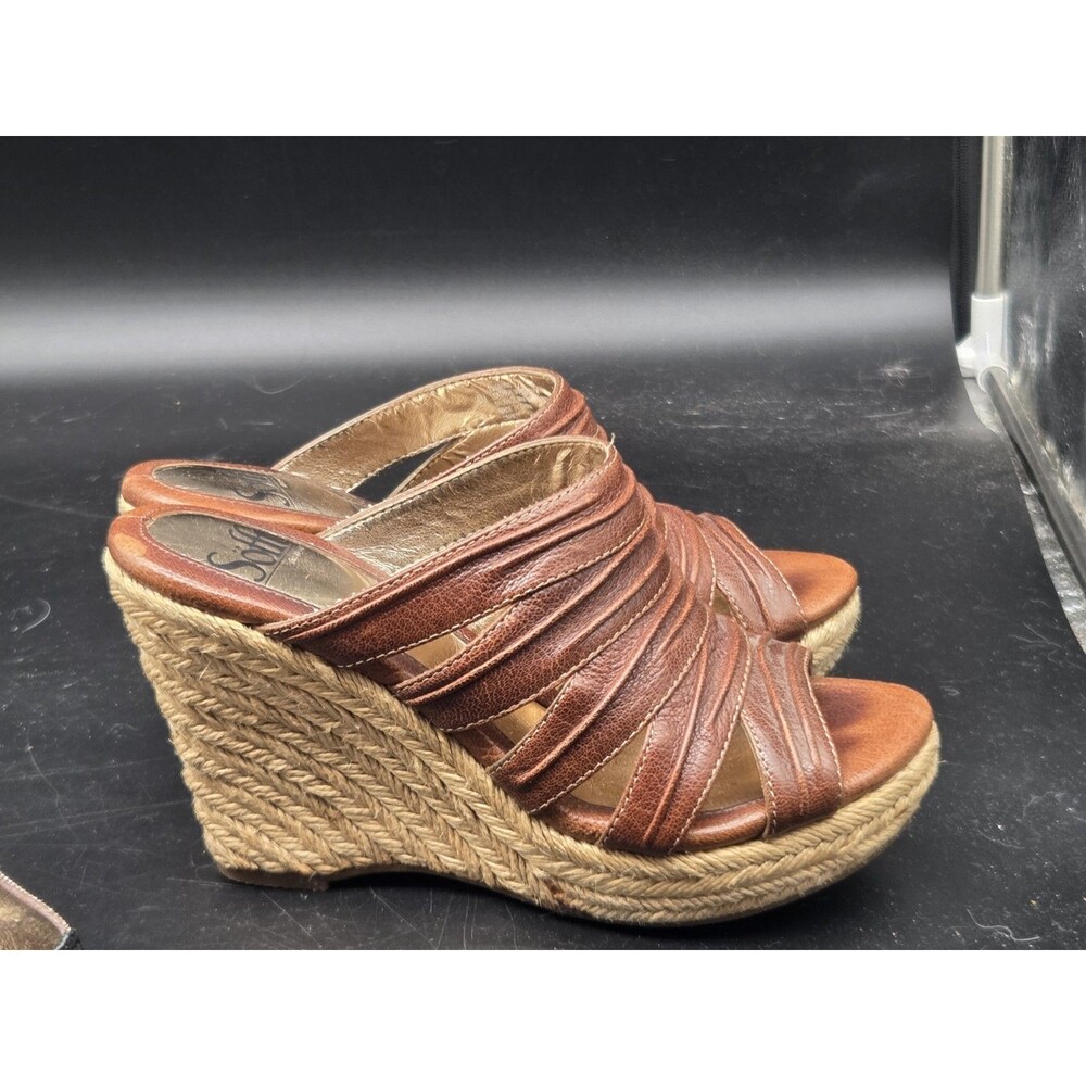 Söfft Wedge Sandals Brown Leather Size 6